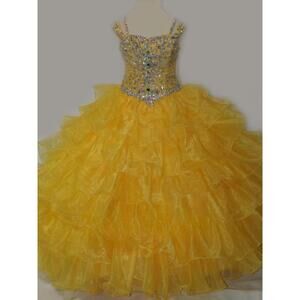 NEW LITTLE ROSIE girl's glitz long pageant dress in yellow